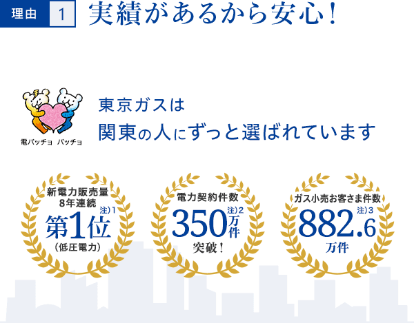 公式サイト画像：東京ガスの電気がお客さまに選ばれる理由 理由1.実績があるから安心！